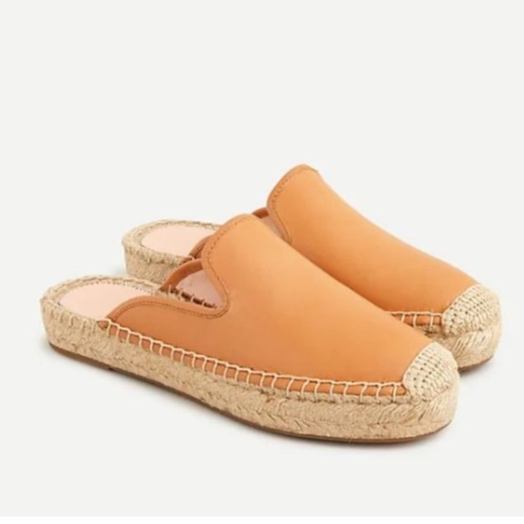 J. crew toasted wheat Tan Leather Espadrille Mules slides flats - Picture 1 of 9